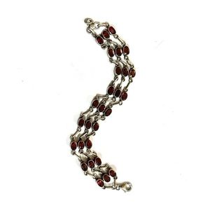 Vintage 3 Row Sterling Silver Garnet Bracelet